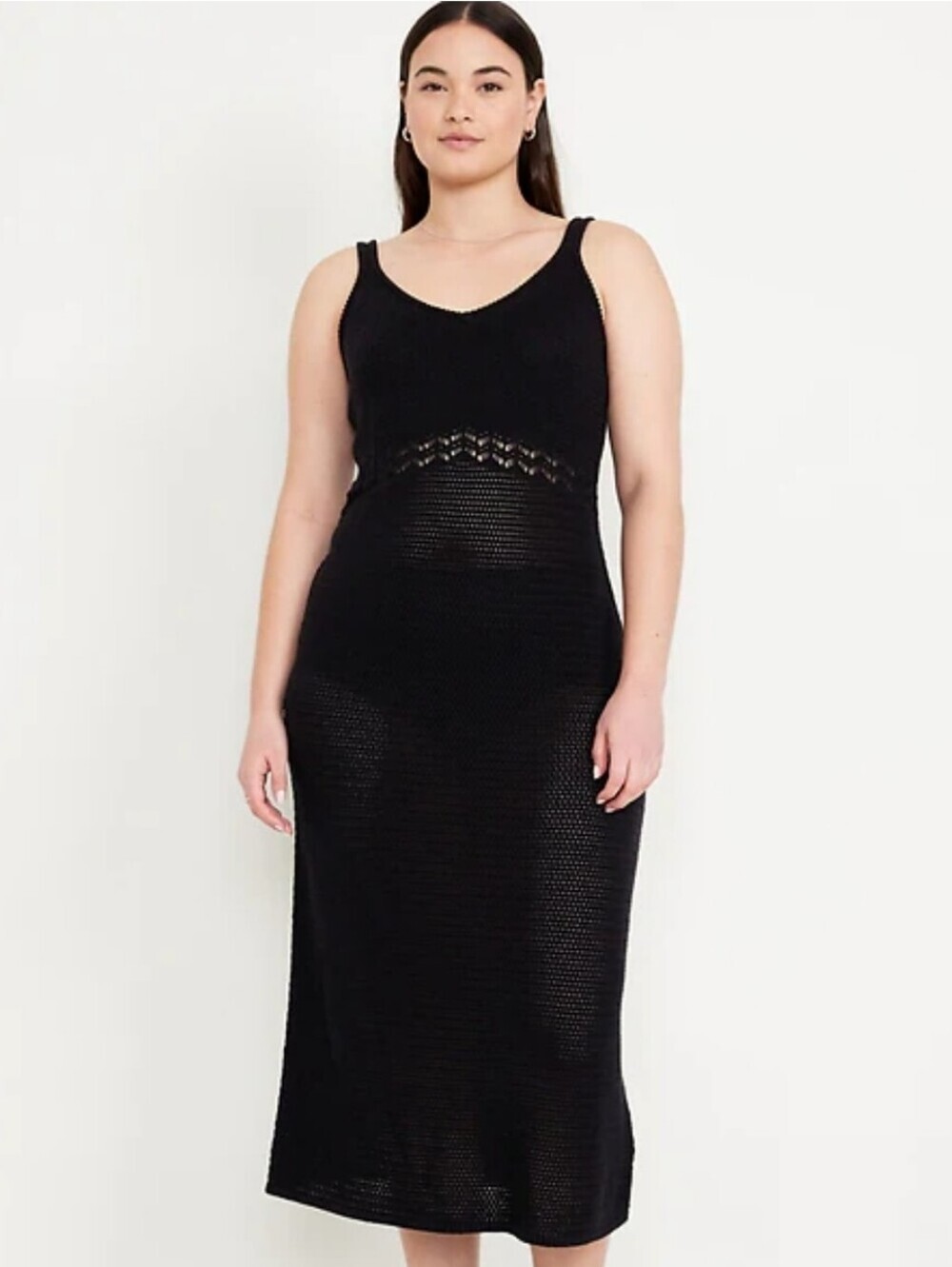 Old Navy crochet black midi dress swim cover beach vacation wear size XL